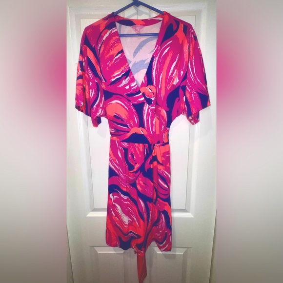 Lilly Pulitzer Amoritta Wrap Dress in Bomber Blue Plume, Bright Colors, Size M - Picture 11 of 11